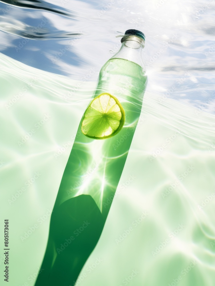 Citrus Infused Water: Lemon Floating in Bottle