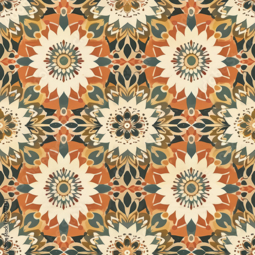 Mandala-inspired floral seamless pattern