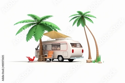 Camper Parked Under Palm Tree © we360designs