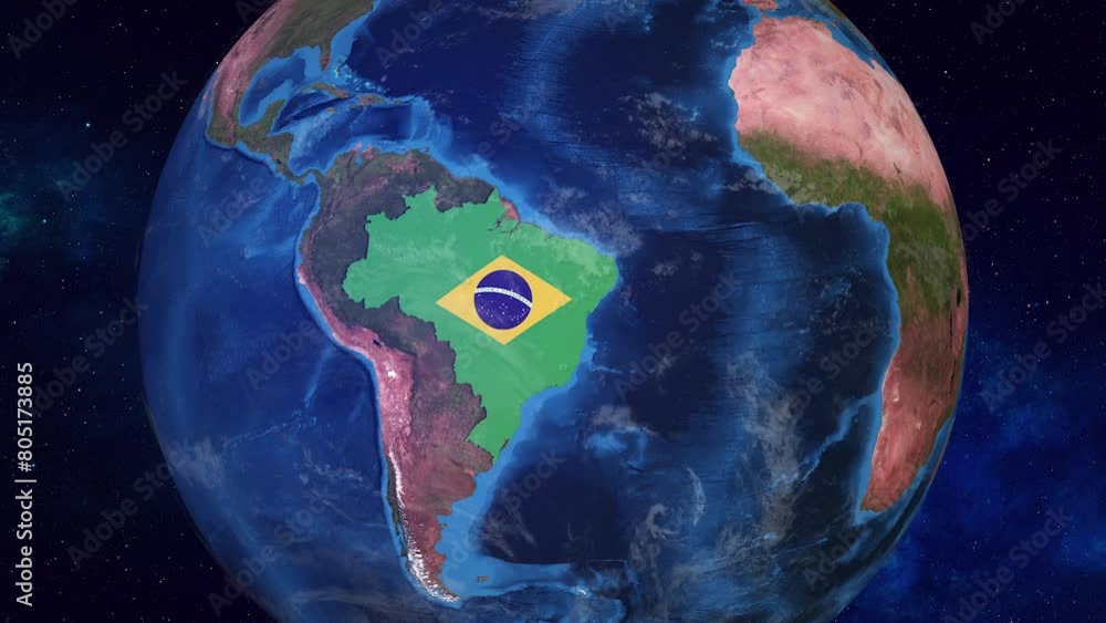 Brazil: 3D Animation of Earth Zooming into Brazil with its border ...