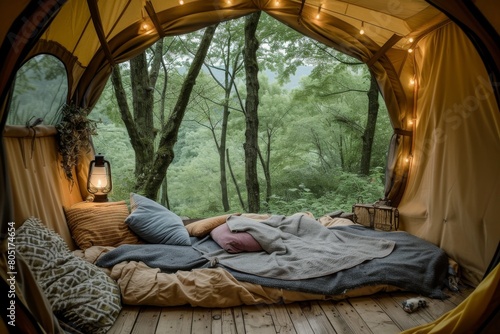 Illuminated Bed Inside Tent