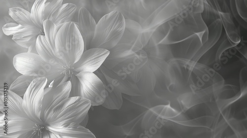   A monochrome image of three flowers with a plume of smoke ascending from their merged centers © Wall