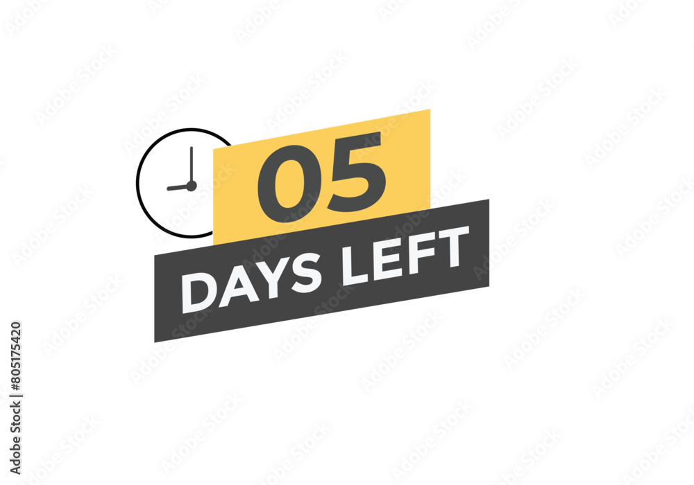 5 days to go countdown template. 5 day Countdown left days banner design. 5 Days left countdown timer
5 days to go countdown template. 5 day Countdown left days banner design. 5 Days left countdown timer