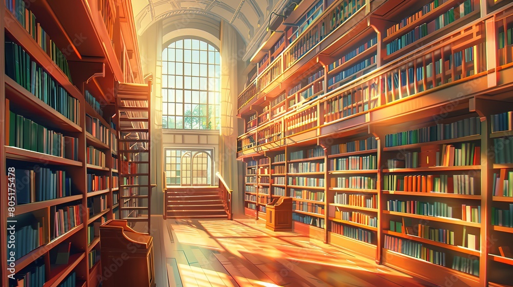Attractive Cartoon library interior with bookshelf background Attractive Cartoon library interior with bookshelf background