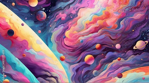 Galactic pattern drawn Space Planet stars clouds