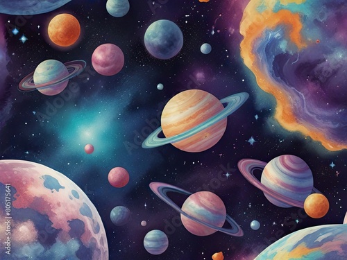 Galactic pattern drawn Space Planet stars clouds