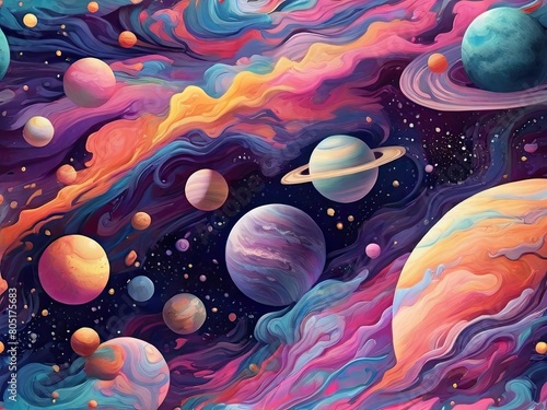 Galactic pattern drawn Space Planet stars clouds