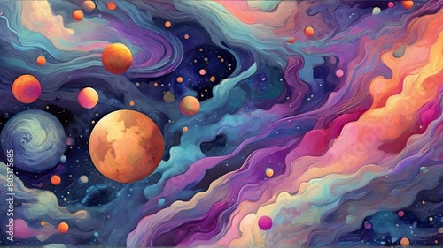 Galactic pattern drawn Space Planet stars clouds