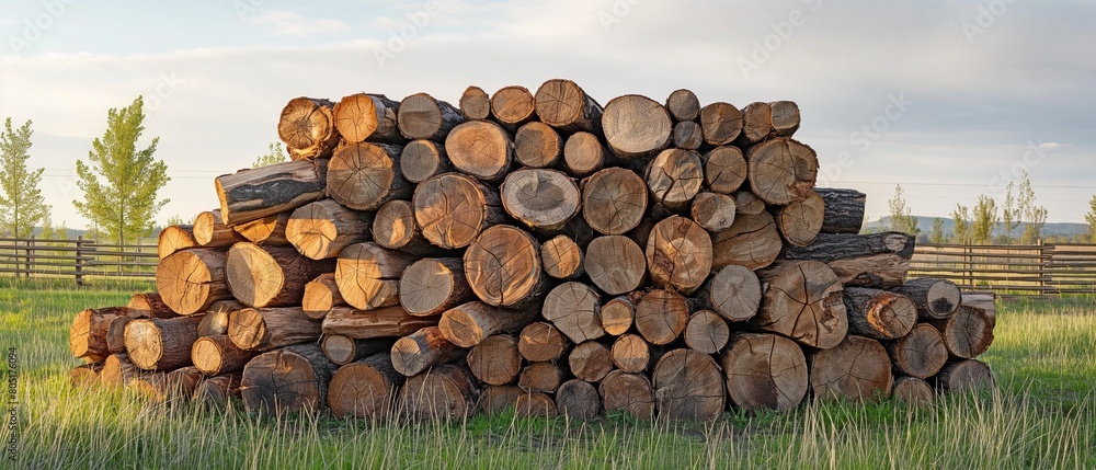 enormous pile of varying-sized wooden logs. the camera in a round butt end.