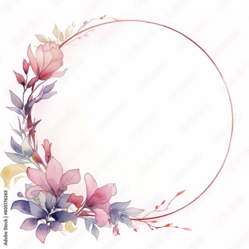 Circle With Flowers Watercolor Painting