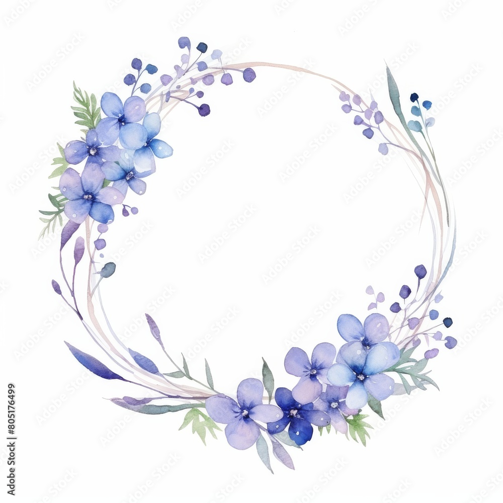Watercolor Painting of Blue Flowers and Leaves Watercolor Painting of Blue Flowers and Leaves