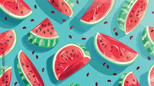 Pieces of fresh watermelon on turquoise background Vector