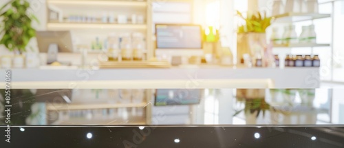 Futuristic Nutrition Lab with Black Glass Table for Product Display—AI and Health Technology photo