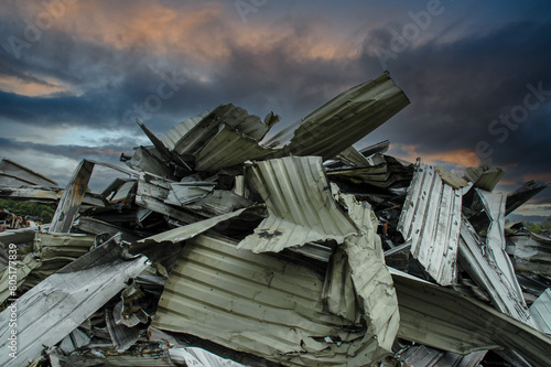 Industrial ruins against stormy sky