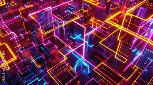 Immerse in the vibrant glow of a neon abstract texture background featuring mesmerizing geometric lines, Ai Generated.