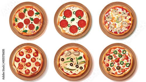 Plate with different tasty mini pizzas on white background