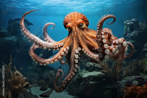 Camouflaged Octopus underwater. Life swim fauna. Generate Ai