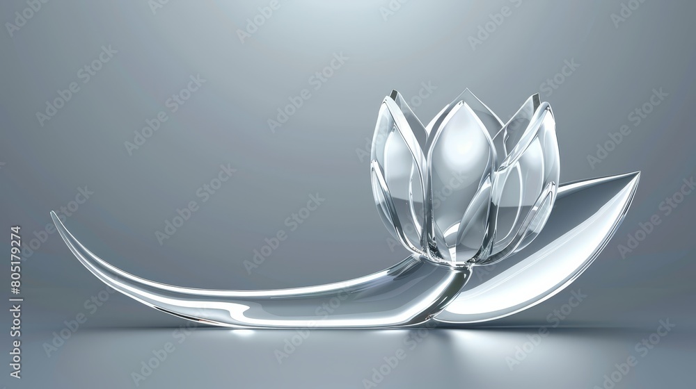 Fototapeta premium A glass flower sculpture against a gray backdrop, light reflection illuminating its petals from within