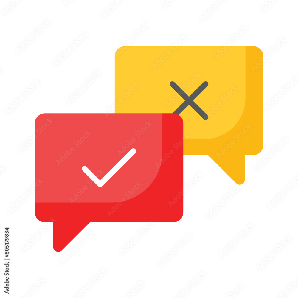Chat bubbles with checkmark and cross signs, concept icon of controversy Chat bubbles with checkmark and cross signs, concept icon of controversy