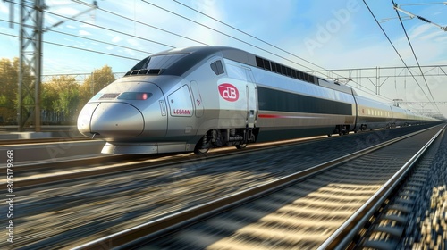 High speed train on the railway station at sunset. Industrial landscape with moving modern intercity passenger train on the railway platform, buildings. Railroad in Europe. Commercial transportation