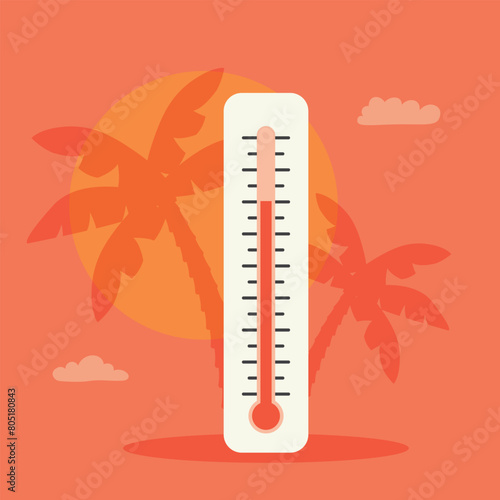 red thermometer, high temperature warning, hot summer day, heatwave, climate change concept- vector illustration