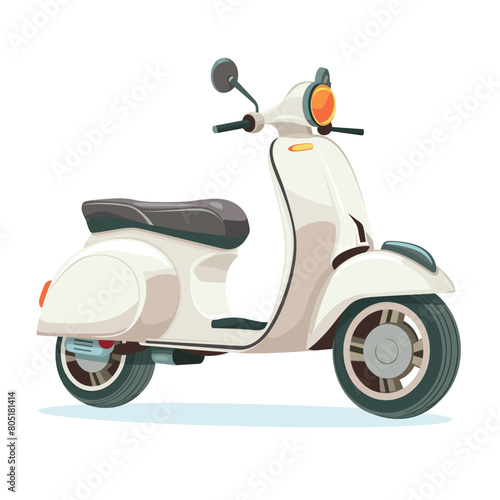 Classic white scooter illustration isolated white background. Motor scooter side view, cream body, black seat, retro design. Vintage twowheeler motorbike, urban transportation vector graphic photo