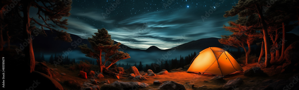 Campfire under cloudy night sky embracing tranquility desert night outing and night camping