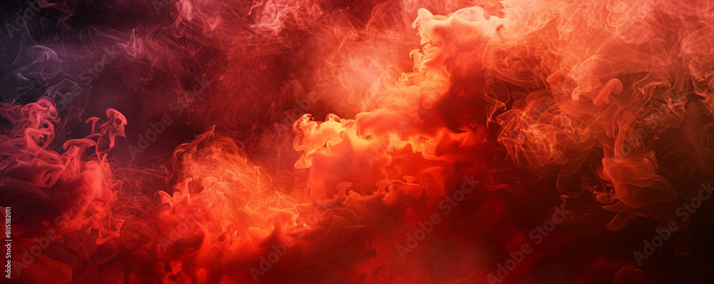 A background of intense, fiery red smoke simulating a burning sky,