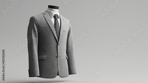A man's suit jacket and tie are shown in a 3D rendering