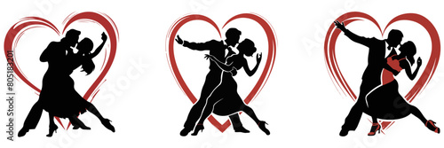 People dancing ballroom rumba collection, couples dancing set, silhouette design