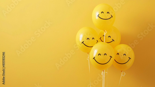 Cheerful Smiley Balloons: Vibrant Yellow, Minimal Design, Perfect for Advertising!