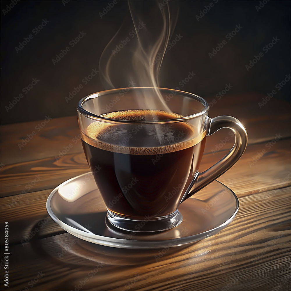 Cup of coffee with smoke and coffee beans on wooden background. Cup of coffee with smoke and coffee beans on wooden background.