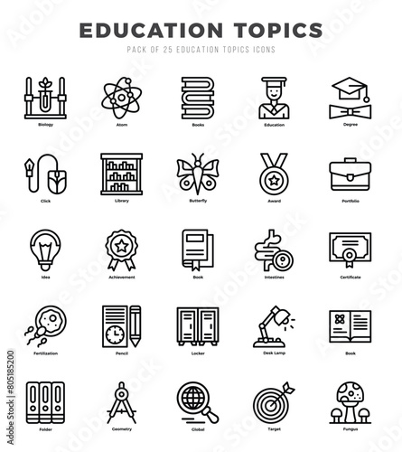 Education Topics icons set. Vector illustration.
