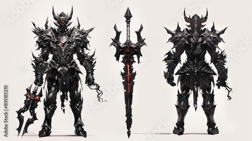 Step into the shadows with this trio of demonic knights, armored in black with fiery red accents, exuding an aura of invincible power. photo