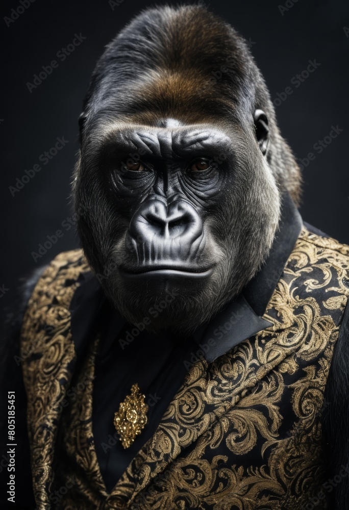 portrait of a gorilla dressed in a party suit portrait of a gorilla dressed in a party suit