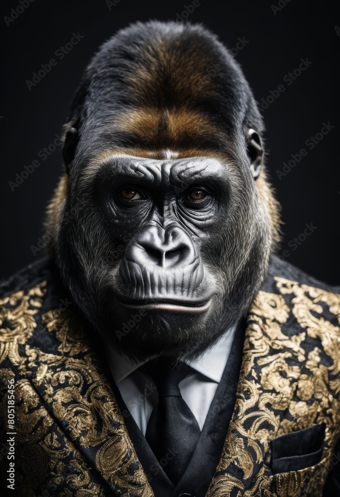 portrait of a gorilla dressed in a party suit portrait of a gorilla dressed in a party suit