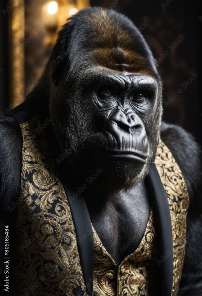 portrait of a gorilla dressed in a party suit portrait of a gorilla dressed in a party suit