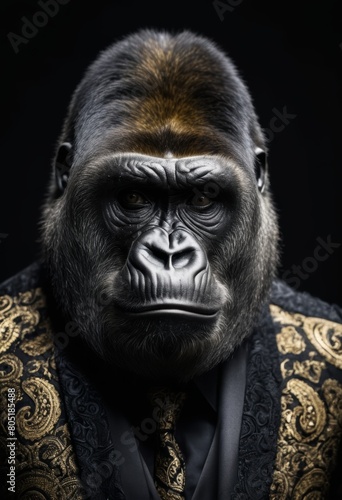 portrait of a gorilla dressed in a party suit © angel