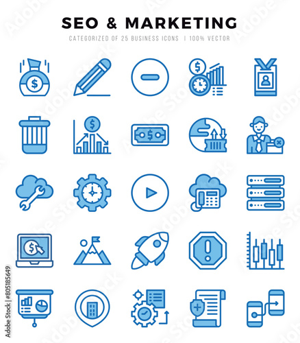 Set of Two Color SEO & Marketing Icons. Two Color art icon. Vector illustration