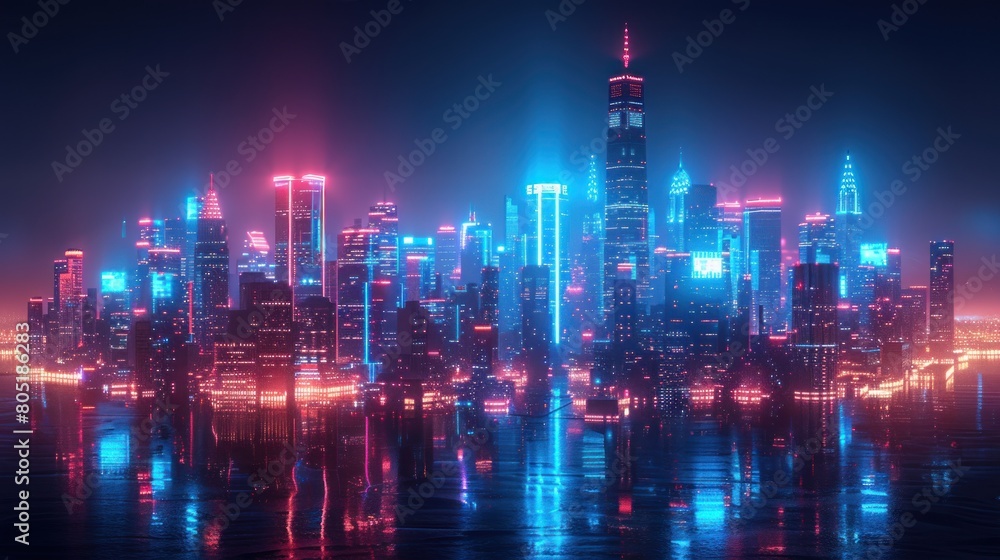 a sci-fi urban landscape that merges neon-lit virtual architecture with realistic night