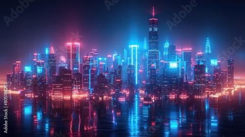 a sci-fi urban landscape that merges neon-lit virtual architecture with realistic night
