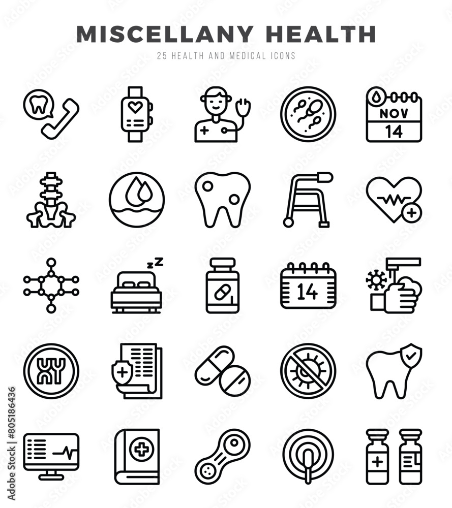 Simple Set of MISCELLANY HEALTH Related Vector Lineal Icons. Simple Set of MISCELLANY HEALTH Related Vector Lineal Icons.