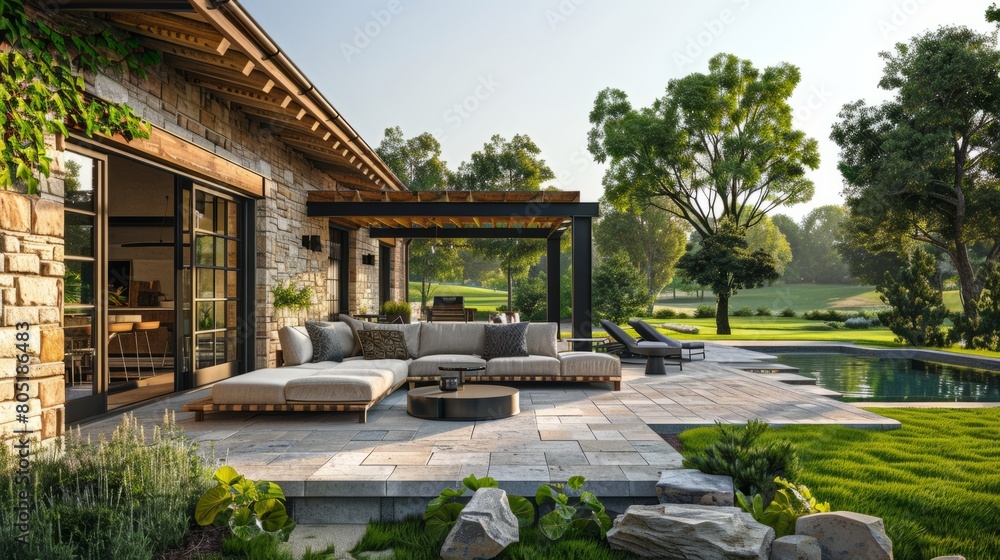 A Fusion of Styles. Outdoor Terrace in a Modern Yet Rustic Farmhouse Setting