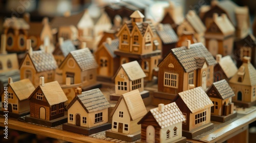 Wallpaper Mural Creative miniature wooden houses displayed on a table Torontodigital.ca