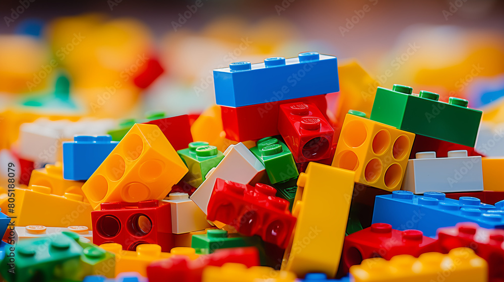 Naklejka premium Stack of Colorful Interlocking Plastic Blocks