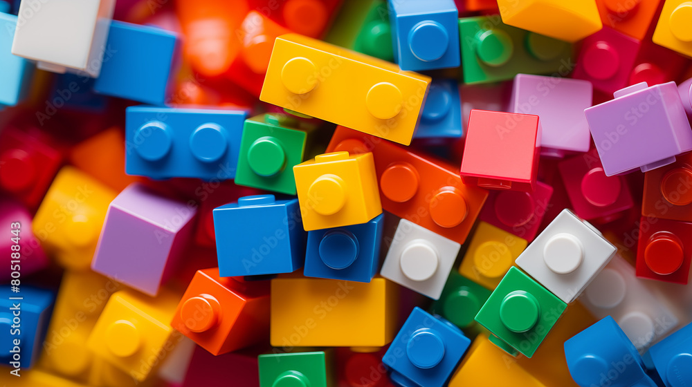 Vibrant Plastic Building Blocks Scattered on Surface Vibrant Plastic Building Blocks Scattered on Surface