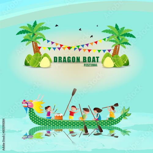 Vector illustration of Dragon Boat Festival social media feed template photo