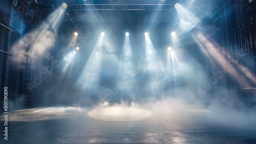 Step into a dreamlike realm with a dark stage mist and spotlights. Concept Surreal Photoshoot  Ethereal Lighting  Dreamy Atmosphere