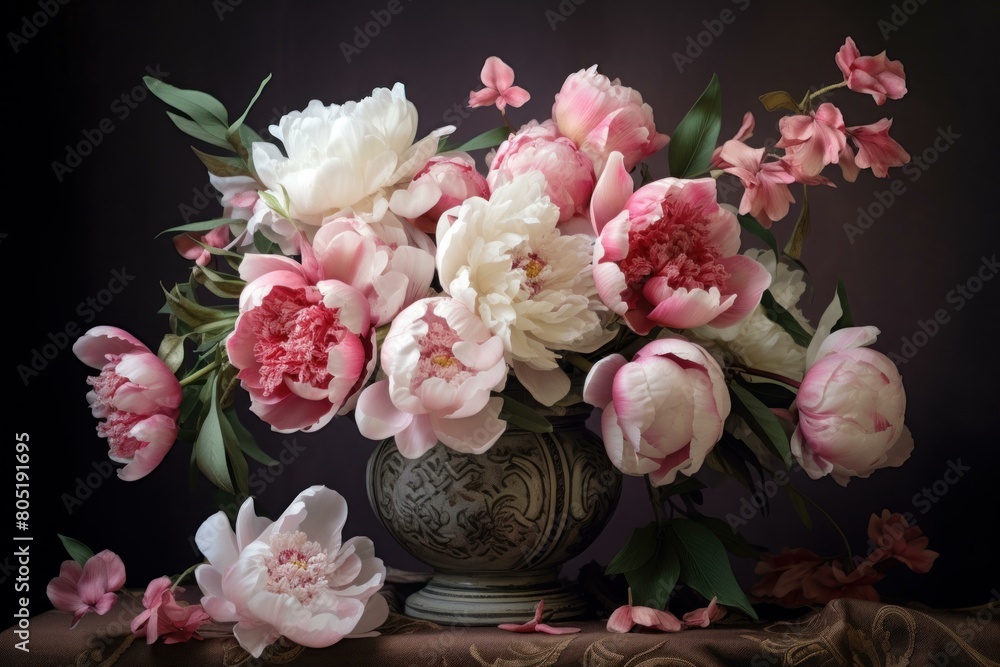 Blooming Peony flowers. Pink summer petal. Generate Ai Blooming Peony flowers. Pink summer petal. Generate Ai