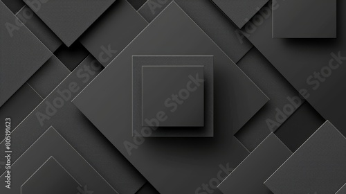   A monochrome backdrop features an abstract design Central elements are a squared shape and a rectangular form photo